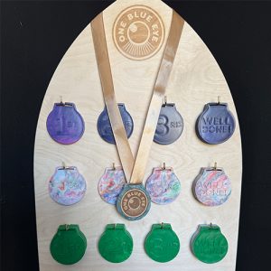 One Blue Eye Medal stand